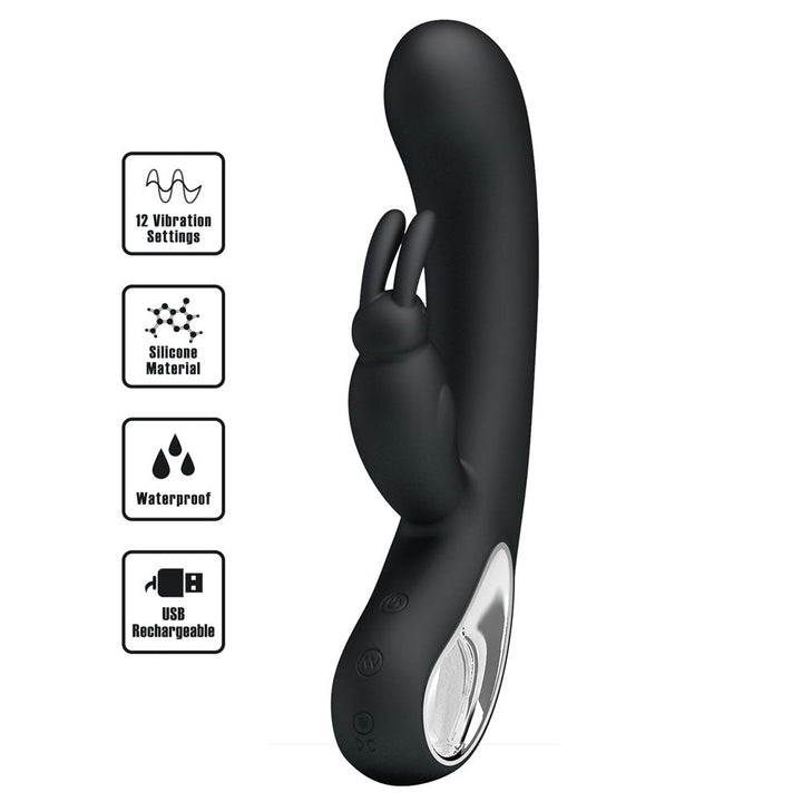 Party Up COLIN Rabbit Vibe - Black - Black 21 cm USB Rechargeable Rabbit Vibrator – Sex toys NZ by Naughtyhut. Discreet delivery nationwide.