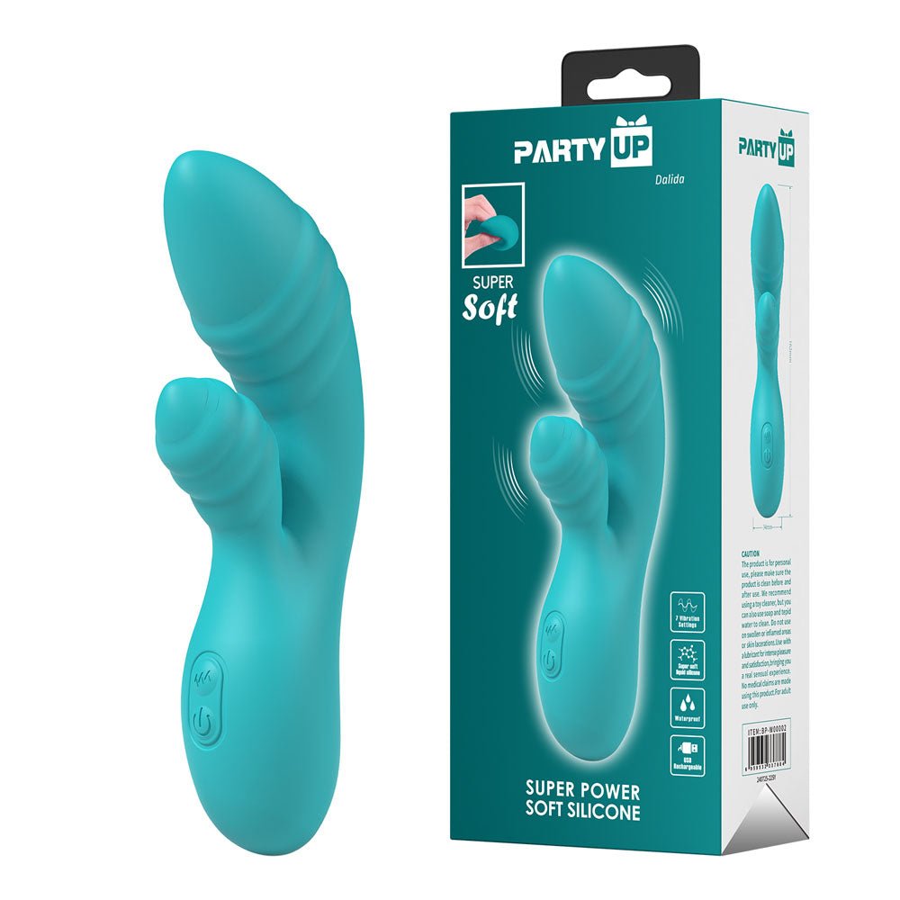 Party Up DALIDA - Teal - Teal 16.2 cm USB Rechargeable Rabbit Vibrator – Sex toys NZ by Naughtyhut. Discreet delivery nationwide.