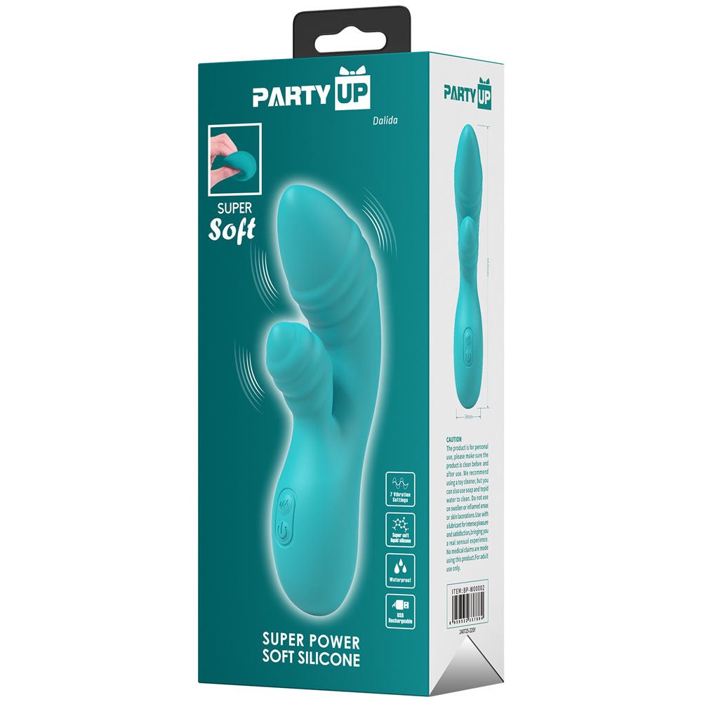 Buy Party Up DALIDA - Teal - Teal 16.2 cm USB Rechargeable Rabbit Vibrator – Naughtyhut NZ sex toys online. Discreet delivery & top brands.