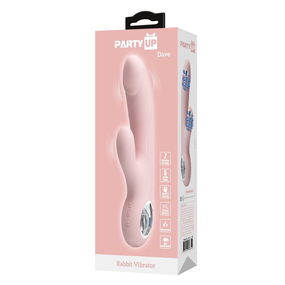 Buy Party Up DAVE Rabbit Vibe - Pink - Pink 19 cm USB Rechargeable Rabbit Vibrator – Naughtyhut NZ sex toys online. Discreet delivery & top brands.