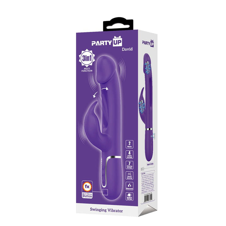 Party Up DAVID Swinging Vibe - Purple - Purple 23.2 cm USB Rechargeable Rabbit Vibrator with Flicking Arm – Sex toys NZ by Naughtyhut. Discreet delivery nationwide.