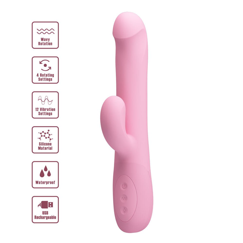Party Up DEAN Wavy Rotation Vibe - Pink - Pink 23.8 cm USB Rechargeable Rotating Rabbit Vibrator – Sex toys NZ by Naughtyhut. Discreet delivery nationwide.