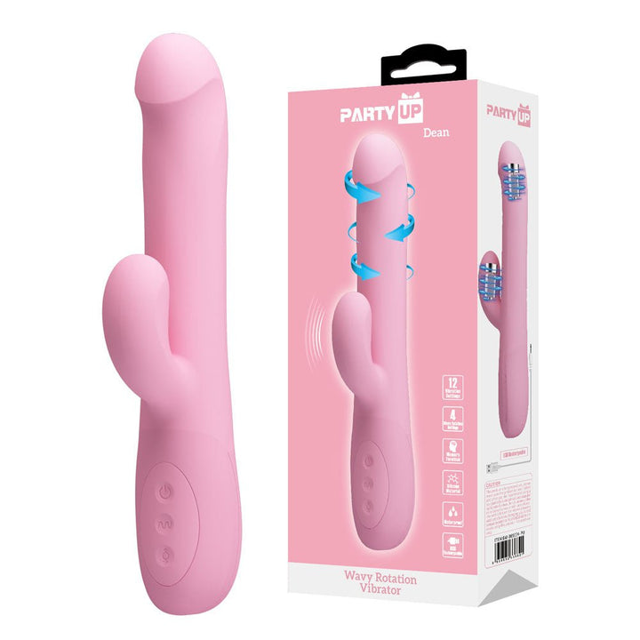 Party Up DEAN Wavy Rotation Vibe - Pink - Pink 23.8 cm USB Rechargeable Rotating Rabbit Vibrator – Sex toys NZ by Naughtyhut. Discreet delivery nationwide.