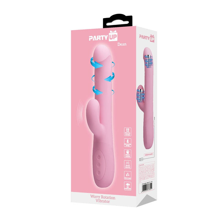 Party Up DEAN Wavy Rotation Vibe - Pink - Pink 23.8 cm USB Rechargeable Rotating Rabbit Vibrator – Sex toys NZ by Naughtyhut. Discreet delivery nationwide.