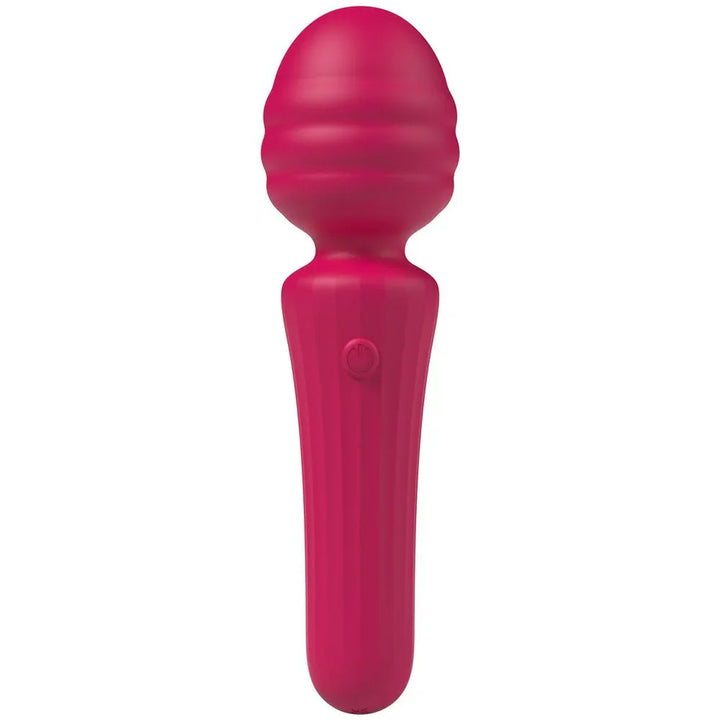 Party Up Duuna Massage Wand in Pink upright, ribbed head above the tapered handle