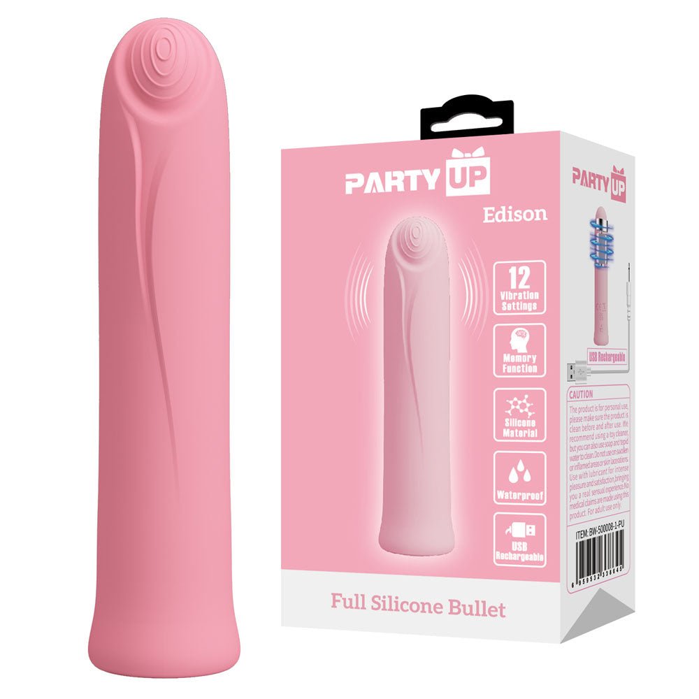 Party Up EDISON Bullet - Pink - Pink 10.3 cm USB Rechargeable Bullet – Sex toys NZ by Naughtyhut. Discreet delivery nationwide.