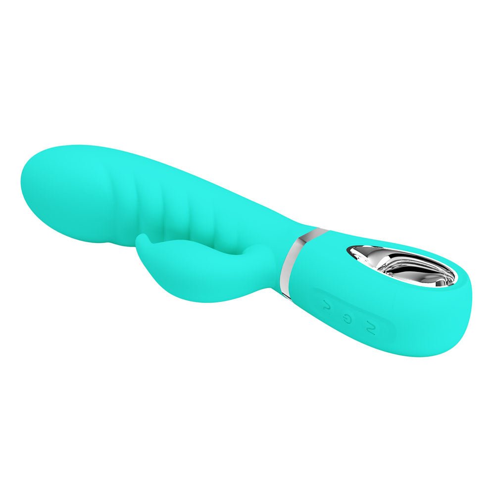 Buy Party Up EDWARD Rabbit Vibe - Teal - Teal 20 cm USB Rechargeable Rabbit Vibrator – Naughtyhut NZ sex toys online. Discreet delivery & top brands.