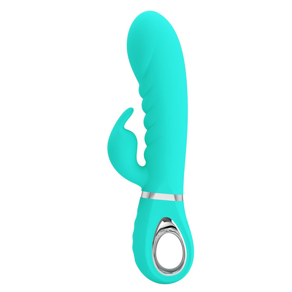 Buy Party Up EDWARD Rabbit Vibe - Teal - Teal 20 cm USB Rechargeable Rabbit Vibrator – Naughtyhut NZ sex toys online. Discreet delivery & top brands.