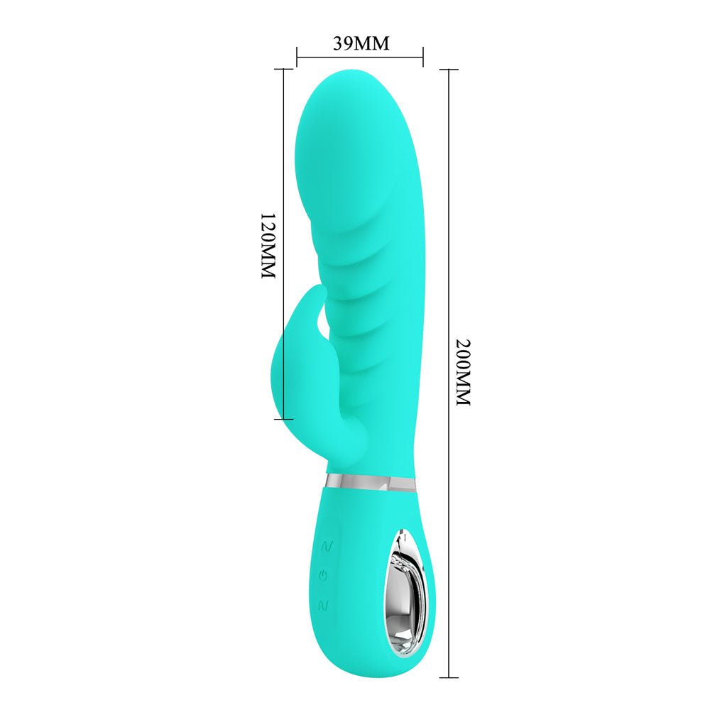 Buy Party Up EDWARD Rabbit Vibe - Teal - Teal 20 cm USB Rechargeable Rabbit Vibrator – Naughtyhut NZ sex toys online. Discreet delivery & top brands.