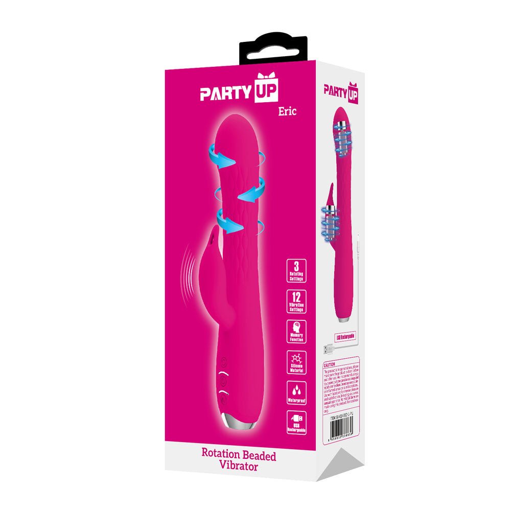 Party Up ERIC Rotating Beads Vibrator - Pink - Pink 20.5 cm USB Rechargeable Rabbit Vibrator with Rotating Bead Shaft – Sex toys NZ by Naughtyhut. Discreet delivery nationwide.