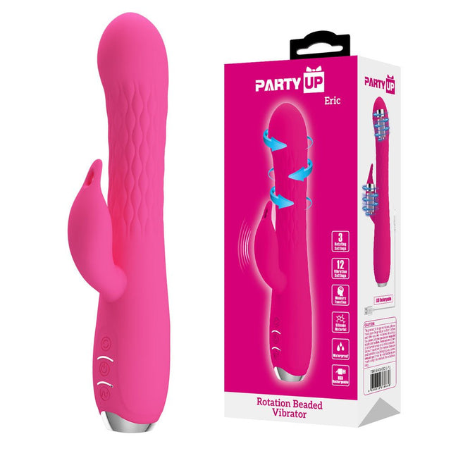 Buy Party Up ERIC Rotating Beads Vibrator - Pink - Pink 20.5 cm USB Rechargeable Rabbit Vibrator with Rotating Bead Shaft – Naughtyhut NZ sex toys online. Discreet delivery & top brands.