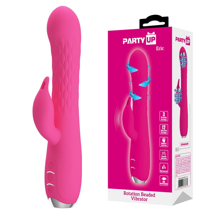 Party Up ERIC Rotating Beads Vibrator - Pink - Pink 20.5 cm USB Rechargeable Rabbit Vibrator with Rotating Bead Shaft – Sex toys NZ by Naughtyhut. Discreet delivery nationwide.