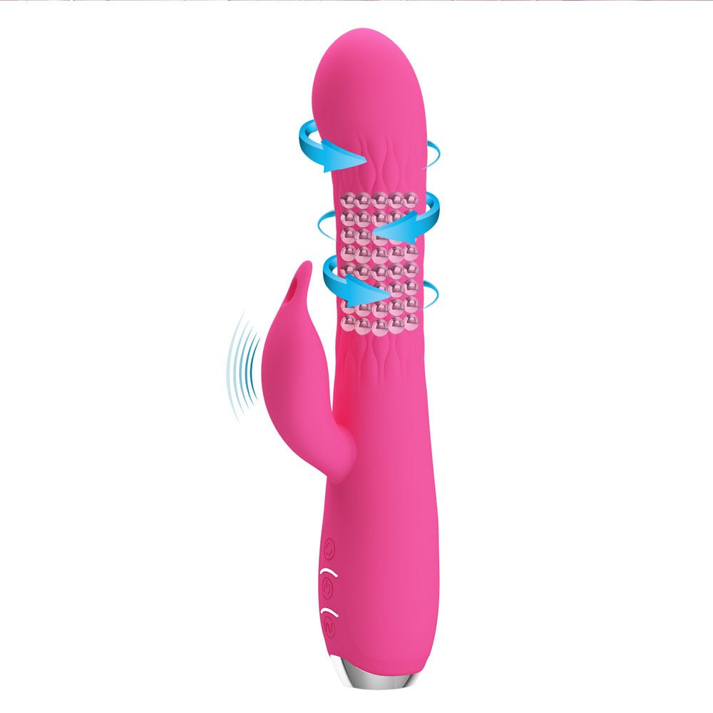 Buy Party Up ERIC Rotating Beads Vibrator - Pink - Pink 20.5 cm USB Rechargeable Rabbit Vibrator with Rotating Bead Shaft – Naughtyhut NZ sex toys online. Discreet delivery & top brands.