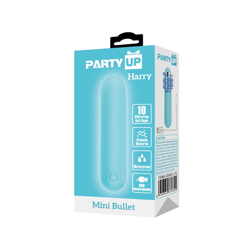 Buy Party Up HARRY Mini Bullet - Teal - Teal 8 cm USB Rechargeable Bullet – Naughtyhut NZ sex toys online. Discreet delivery & top brands.