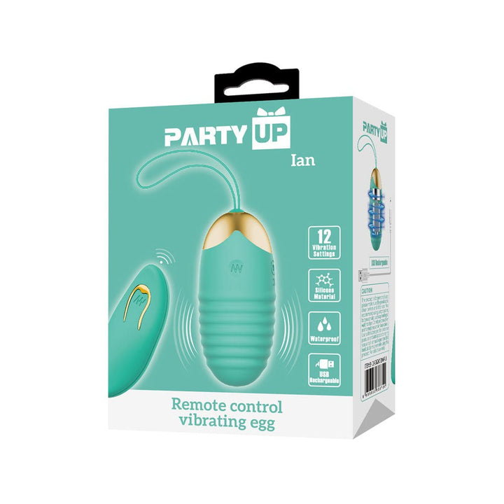 Party Up IAN Remote Egg - Teal - Teal USB Rechargeable Vibrating Egg with Wireless Remote – Sex toys NZ by Naughtyhut. Discreet delivery nationwide.