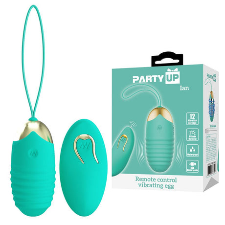 Buy Party Up IAN Remote Egg - Teal - Teal USB Rechargeable Vibrating Egg with Wireless Remote – Naughtyhut NZ sex toys online. Discreet delivery & top brands.