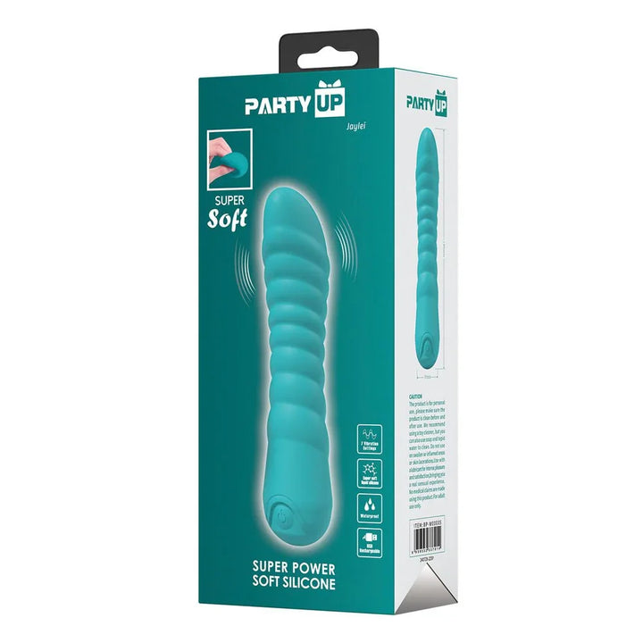 Party Up Jaylei retail box alone, teal front panel with hanging tab