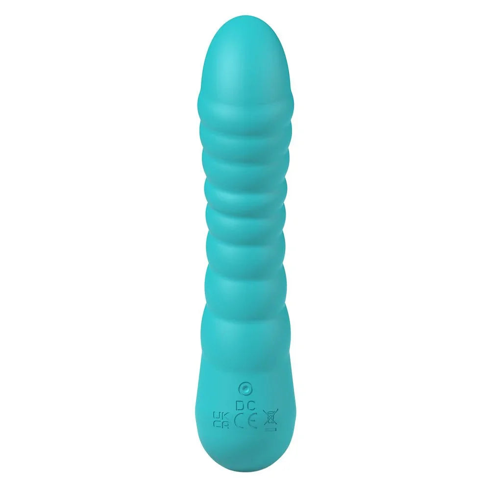 Party Up Jaylei in Teal upright, rear view with the compliance marks on the base