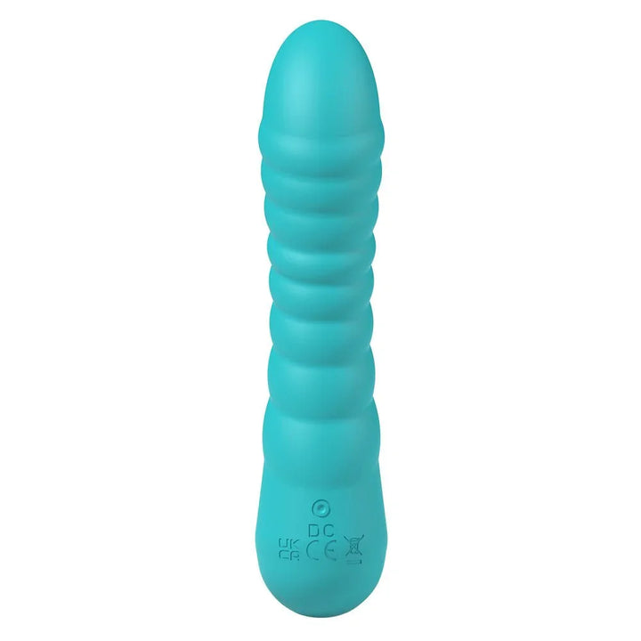Party Up Jaylei in Teal upright, rear view with the compliance marks on the base