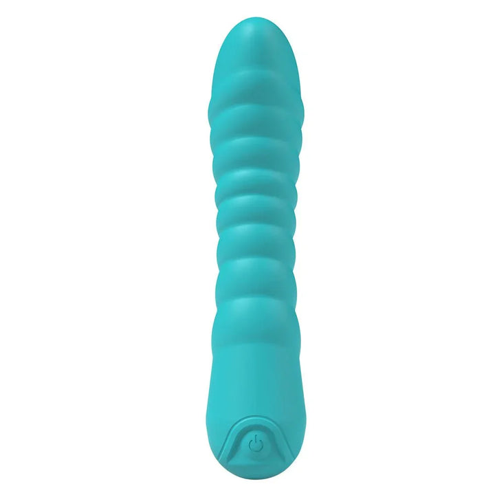 Party Up Jaylei in Teal upright, front view of the spiral ribs and single button