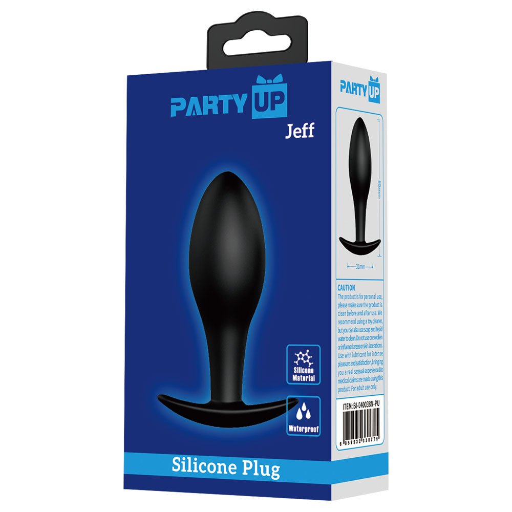 Buy Party Up JEFF Silicone Plug - Black 8.5 cm Butt Plug – Naughtyhut NZ sex toys online. Discreet delivery & top brands.