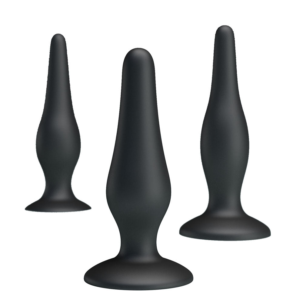Buy Party Up JERRY Butt Plug Set - Black Butt Plugs - Set of 3 Sizes – Naughtyhut NZ sex toys online. Discreet delivery & top brands.