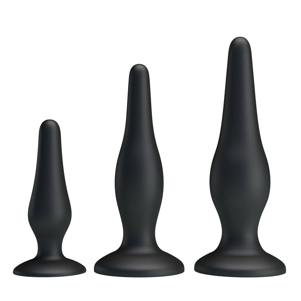 Buy Party Up JERRY Butt Plug Set - Black Butt Plugs - Set of 3 Sizes – Naughtyhut NZ sex toys online. Discreet delivery & top brands.