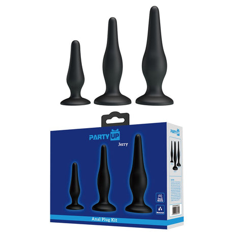 Buy Party Up JERRY Butt Plug Set - Black Butt Plugs - Set of 3 Sizes – Naughtyhut NZ sex toys online. Discreet delivery & top brands.