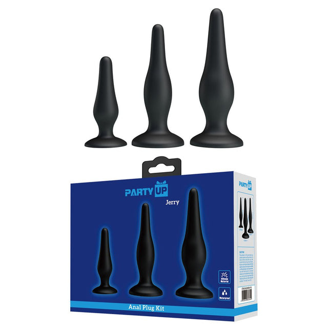 Buy Party Up JERRY Butt Plug Set - Black Butt Plugs - Set of 3 Sizes – Naughtyhut NZ sex toys online. Discreet delivery & top brands.