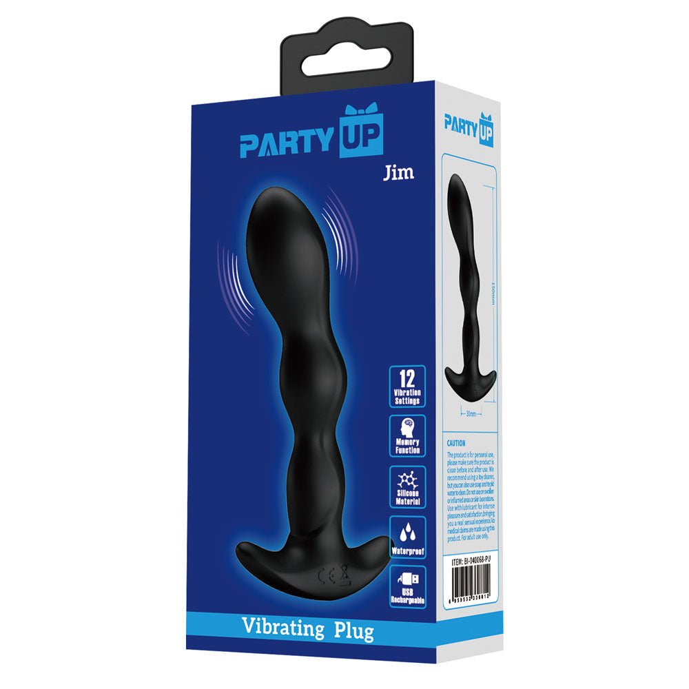 Party Up JIM Vibrating Plug - Black 14.5 cm USB Rechargeable Vibrating Butt Plug – Sex toys NZ by Naughtyhut. Discreet delivery nationwide.
