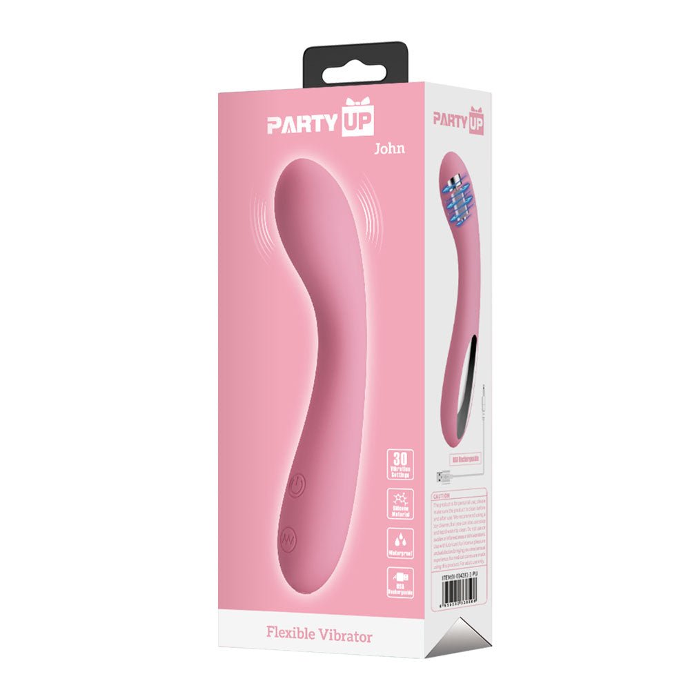 Party Up JOHN Flexible Vibe - Pink - Pink 16 cm USB Rechargeable Vibrator – Sex toys NZ by Naughtyhut. Discreet delivery nationwide.