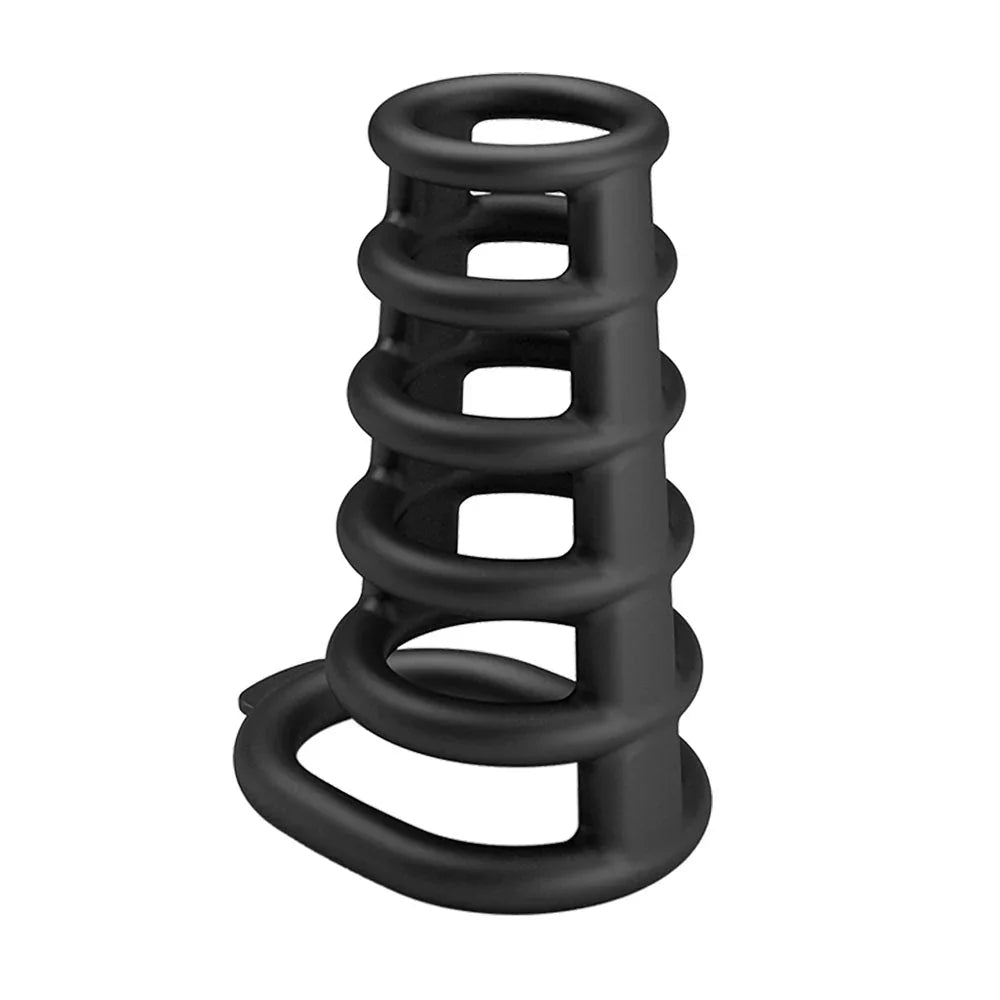 Party Up Kim Cock Cage in Black upright, five stacked bars seen from the front