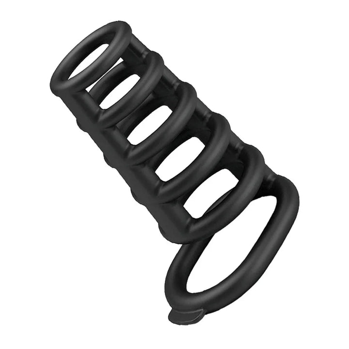 Party Up Kim Cock Cage in Black, three-quarter view of the barred sleeve and ring
