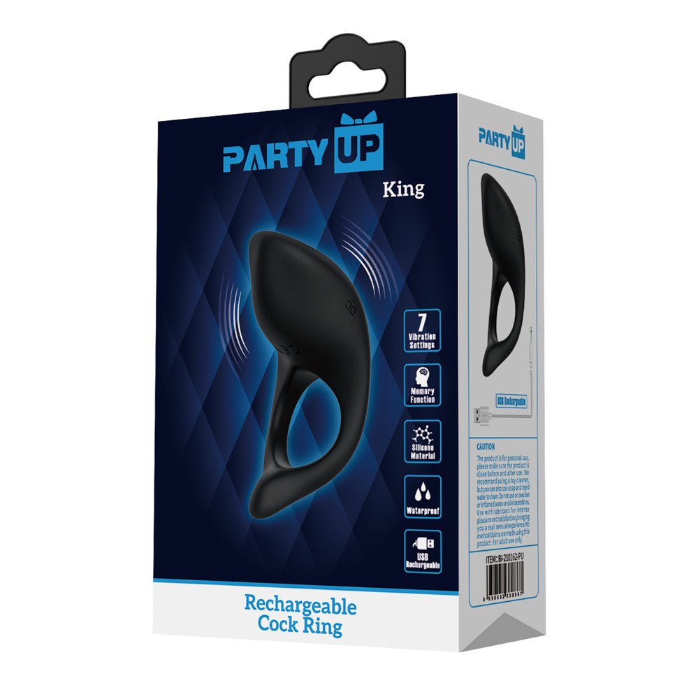 Buy Party Up KING Rechargeable Cock Ring - Black USB Rechargeable Cock Ring – Naughtyhut NZ sex toys online. Discreet delivery & top brands.