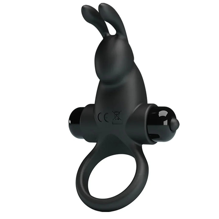 Party Up Larry cock ring in Black turned slightly, showing the removable bullet motor