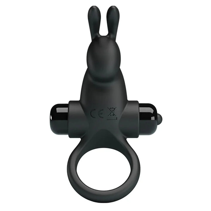 Party Up Larry cock ring in Black upright, rabbit ears above the bullet and single ring
