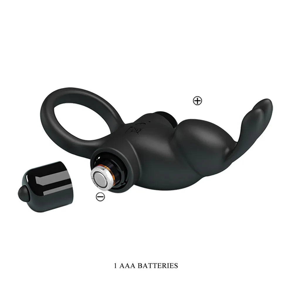 Party Up Larry cock ring with the bullet motor withdrawn, AAA battery fitting shown