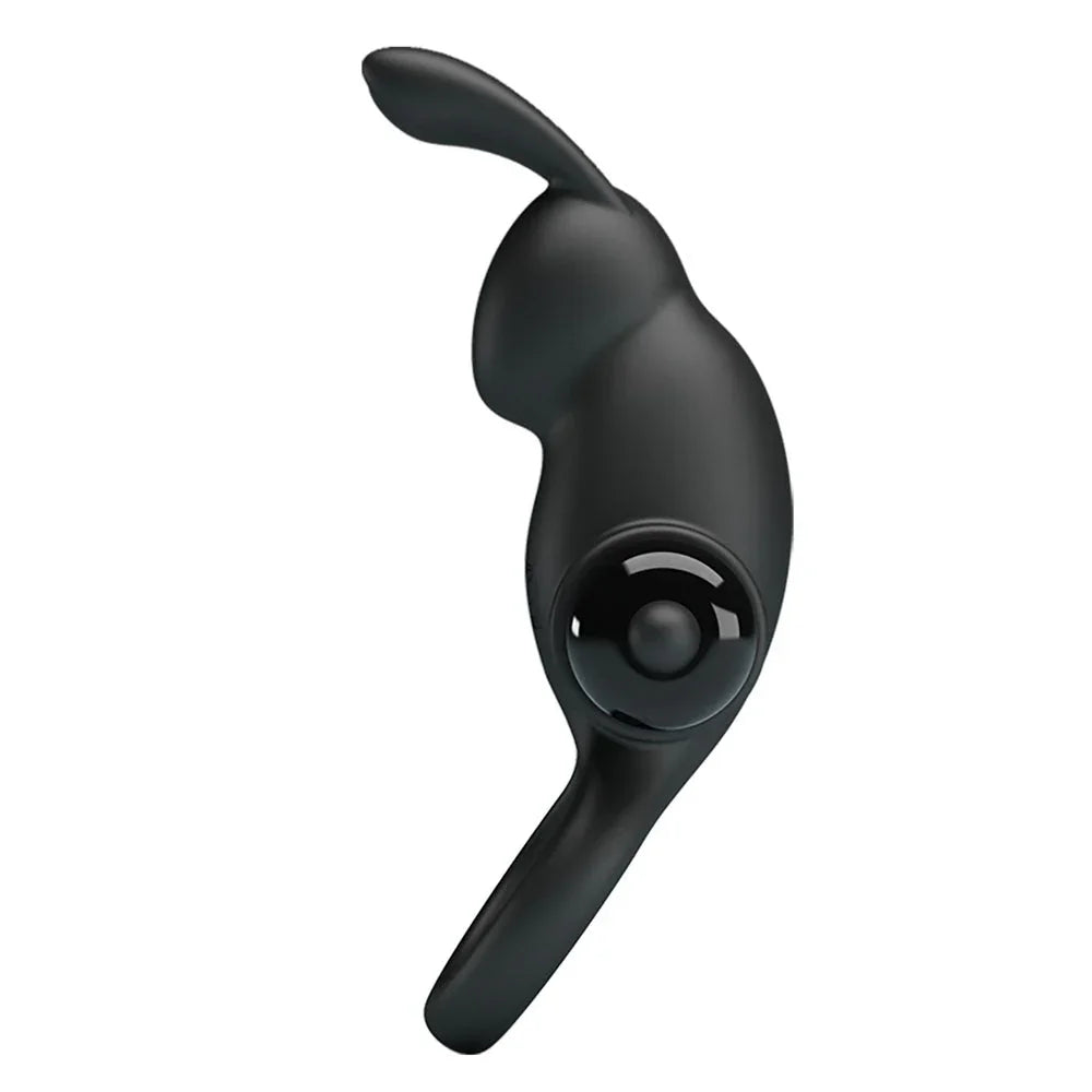 Party Up Larry cock ring in Black in side profile, ears curving forward