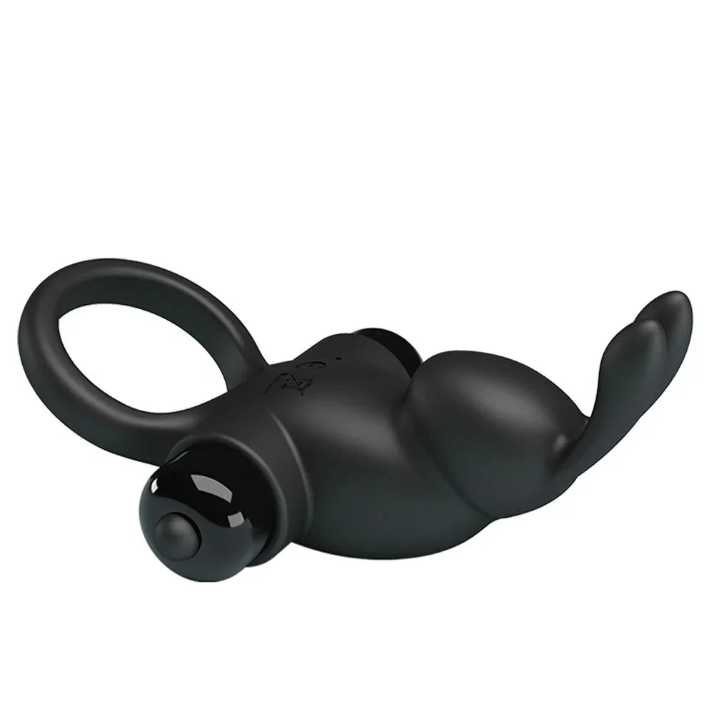 Party Up Larry cock ring in Black seen from above, ring flat and ears pointing right