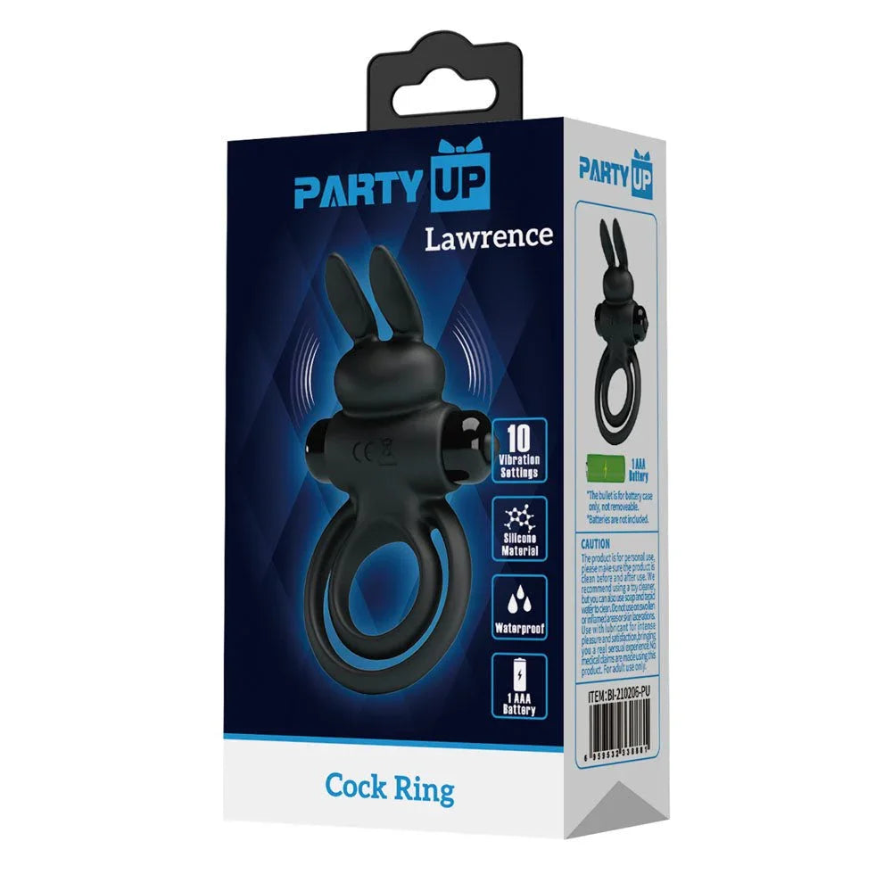 Party Up Lawrence retail box alone, blue front panel reading Cock Ring