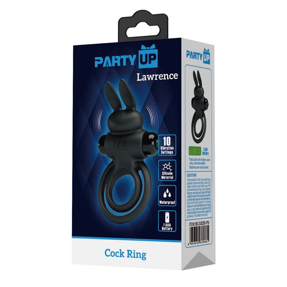 Buy Party Up LAWRENCE Vibrating Cock Ring - Black Vibrating Cock & Balls Ring – Naughtyhut NZ sex toys online. Discreet delivery & top brands.