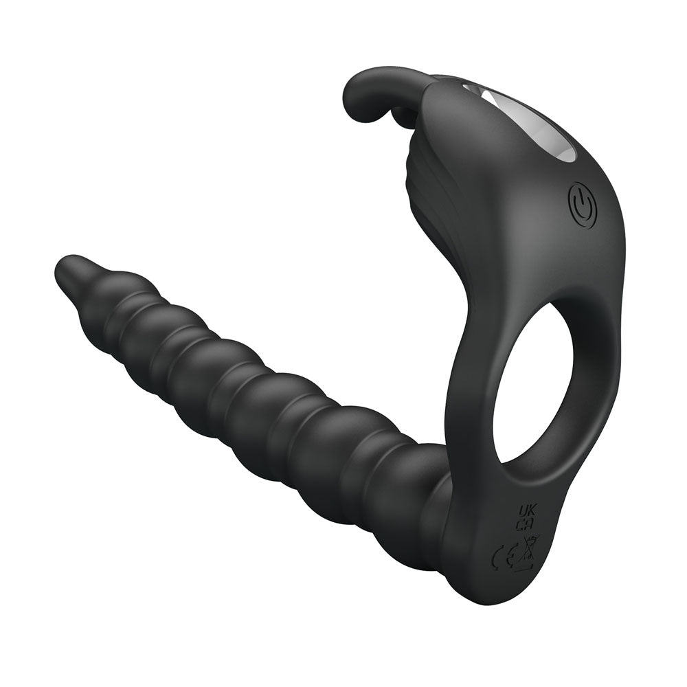 Buy Party Up MARCUS Ring & Anal Plug - Black USB Rechargeable Vibrating Cock Ring with Double Penetrator – Naughtyhut NZ sex toys online. Discreet delivery & top brands.