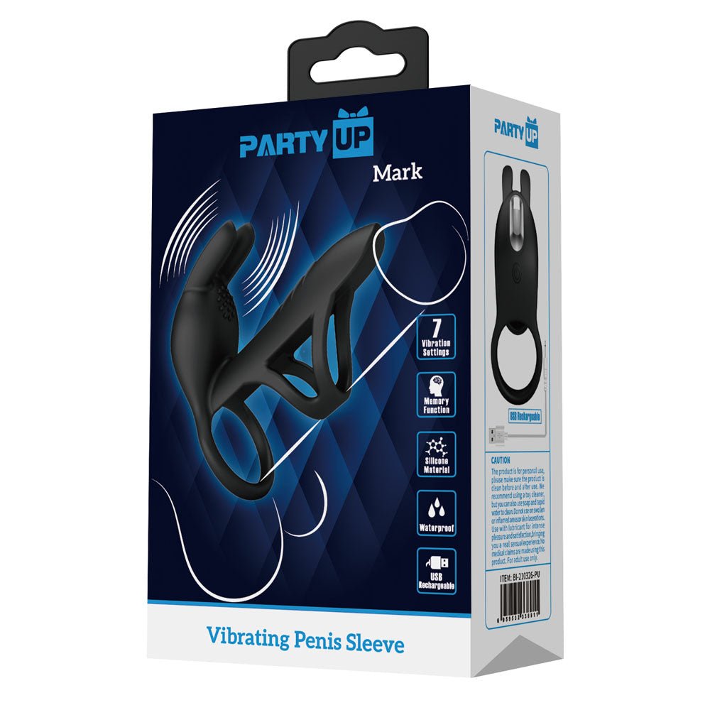 Buy Party Up MARK Vibrating Penis Sleeve - Black USB Rechargeable Vibrating Cock Sleeve – Naughtyhut NZ sex toys online. Discreet delivery & top brands.