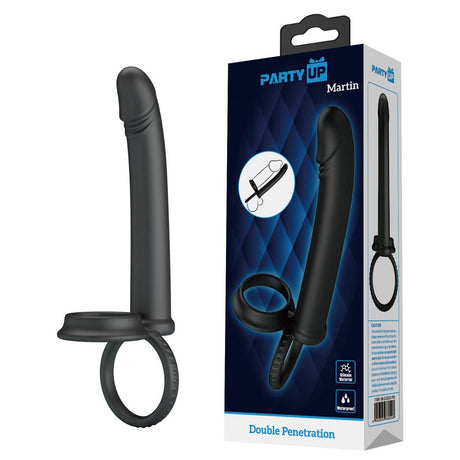 Buy Party Up MARTIN Double Penetrator - Black Cock & Ball Rings with Double Penetrator – Naughtyhut NZ sex toys online. Discreet delivery & top brands.