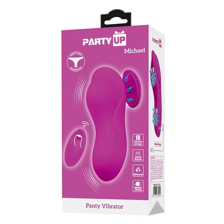 Party Up Michael retail box alone, pink front panel reading Panty Vibrator