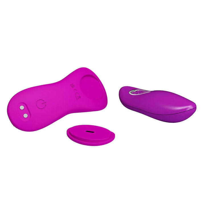 Party Up Michael panty vibe, remote and magnetic backing disc arranged on white