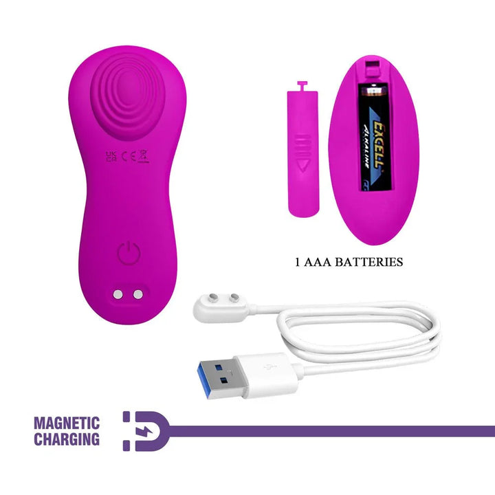 Party Up Michael remote with its AAA battery and the magnetic USB charging cable