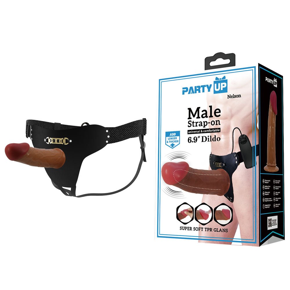 Buy Party Up NELSON Vibrating Strap - On - Brown 17.5 cm Vibrating Hollow Strap - On – Naughtyhut NZ sex toys online. Discreet delivery & top brands.
