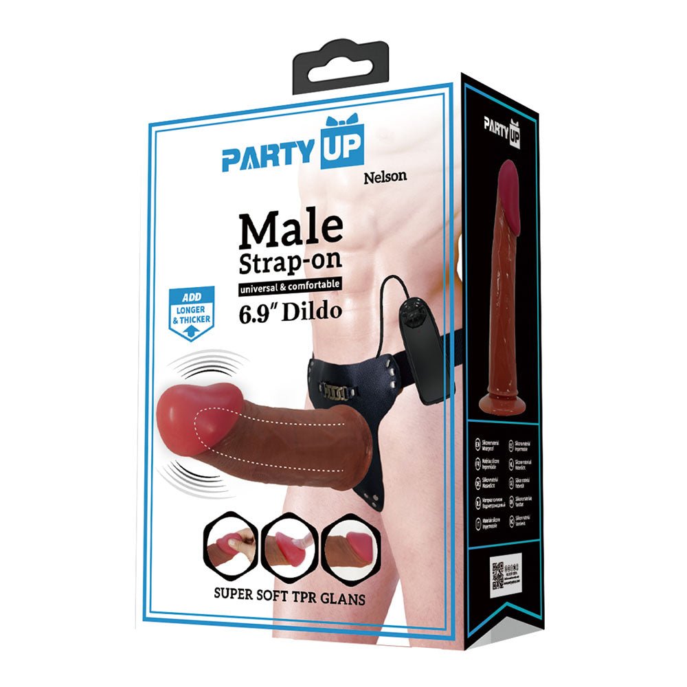 Party Up NELSON Vibrating Strap - On - Brown 17.5 cm Vibrating Hollow Strap - On – Sex toys NZ by Naughtyhut. Discreet delivery nationwide.
