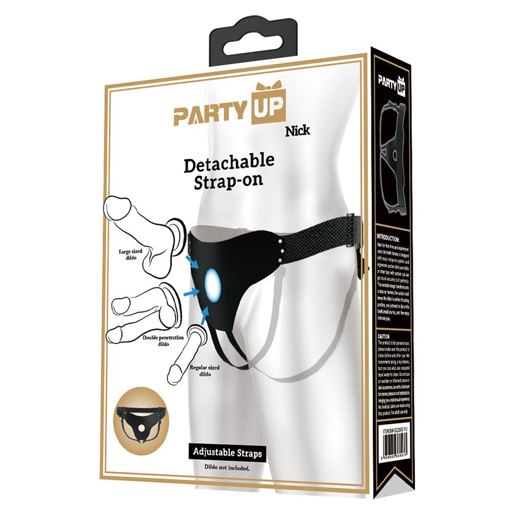 Buy Party Up NICK Strap - On Harness - Black Adjustable Strap - On Harness (No Probe Included) – Naughtyhut NZ sex toys online. Discreet delivery & top brands.